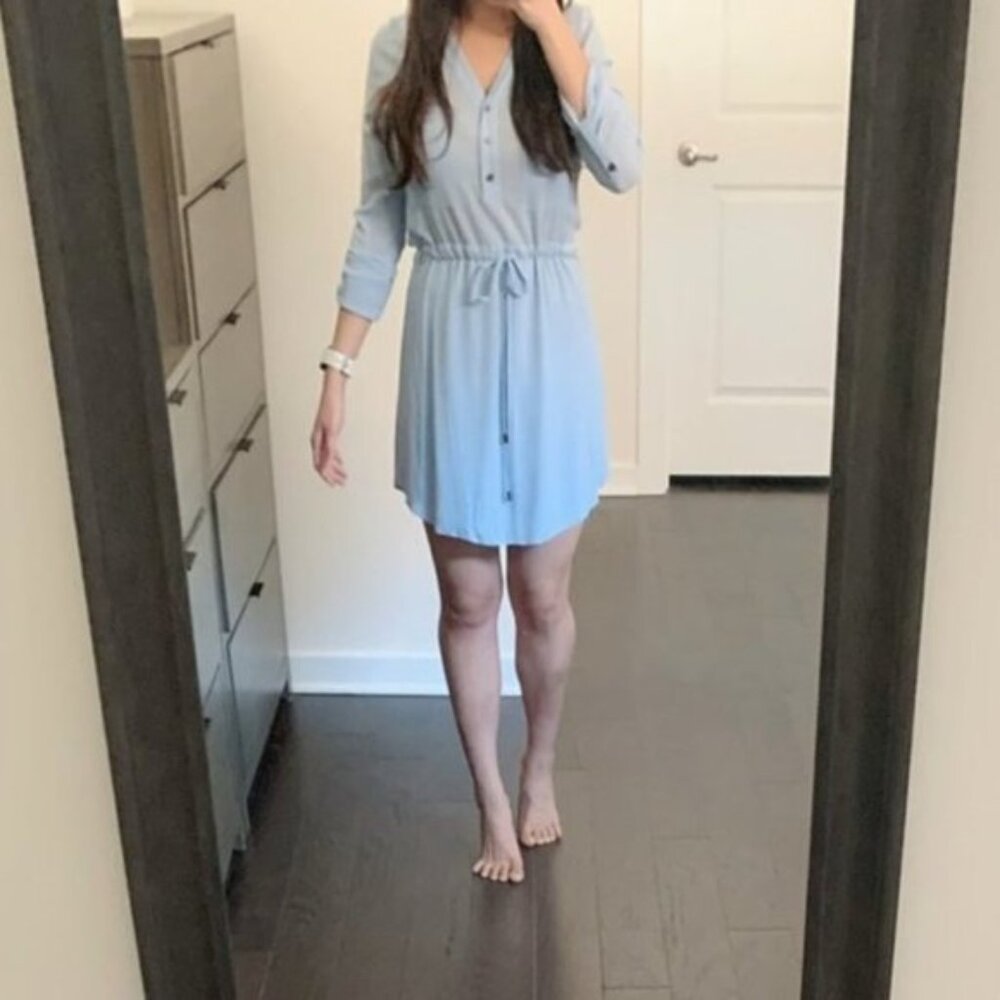 Francesca’s Long Sleeve Self Tie Mini Dress Baby Blue M